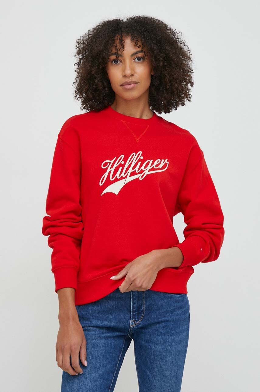 

Хлопковая кофта Tommy Hilfiger женская цвет красный с принтом