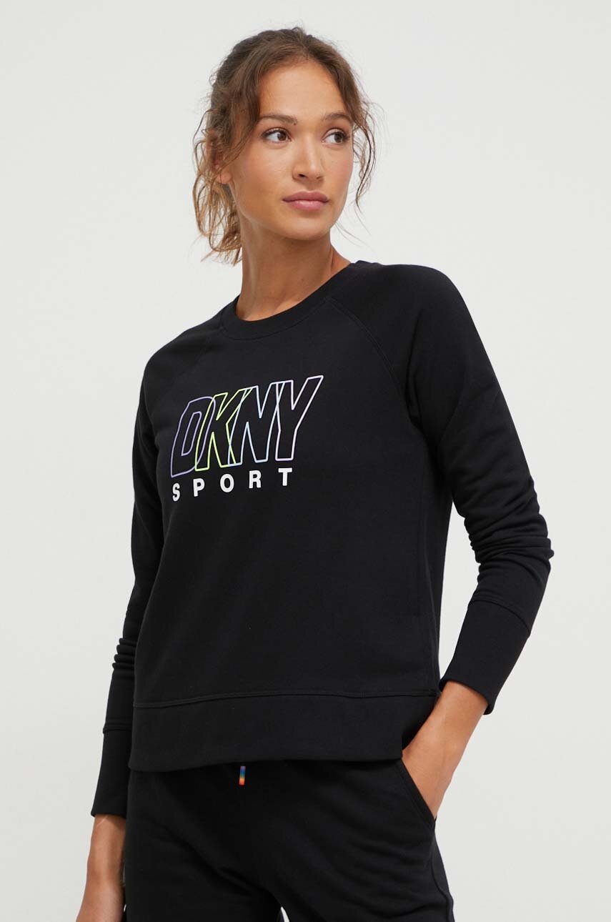 Levně Mikina Dkny dámská, černá barva, s potiskem, DP3T8815