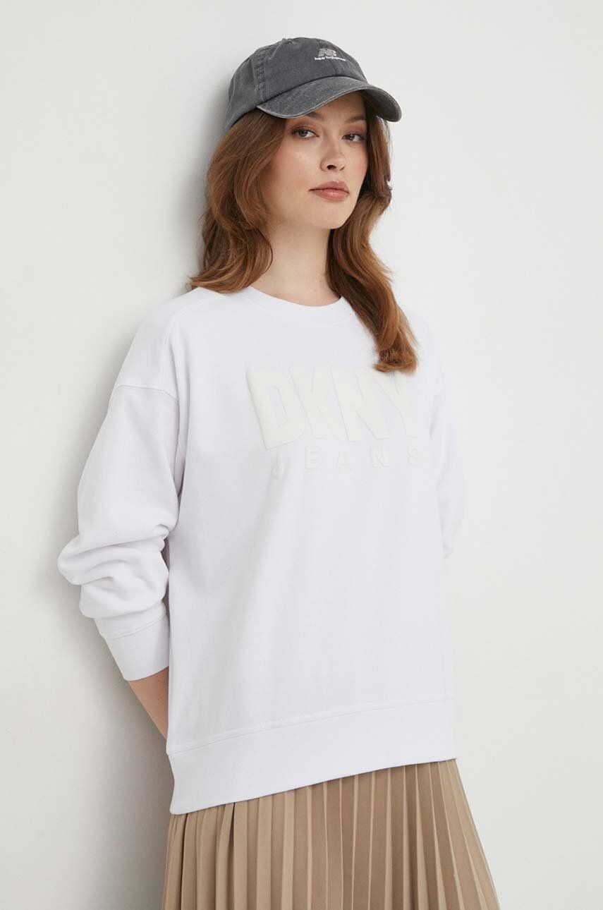 E-shop Bavlněná mikina Dkny dámská, bílá barva, s potiskem, DJ4T1081