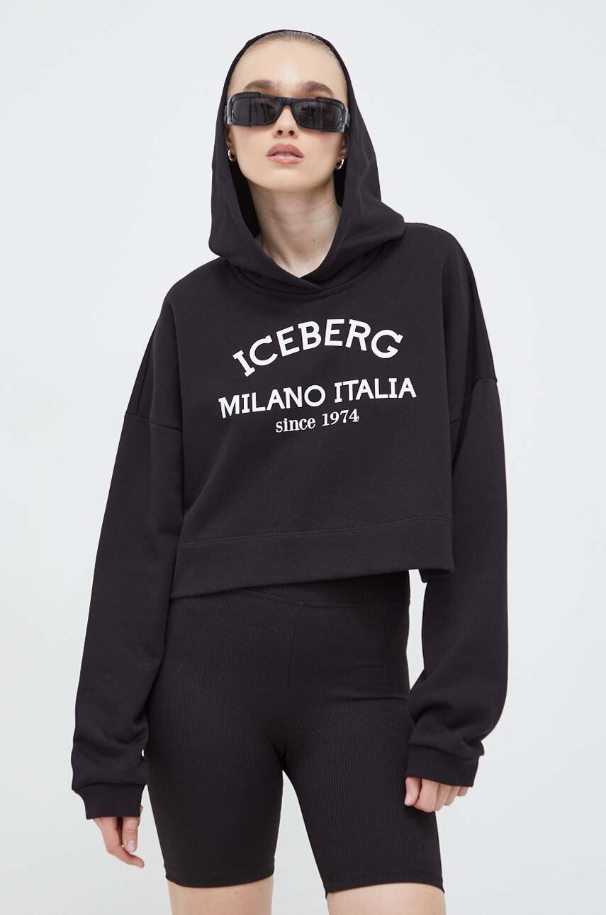 Iceberg bluza femei, culoarea negru, cu glugă, cu imprimeu