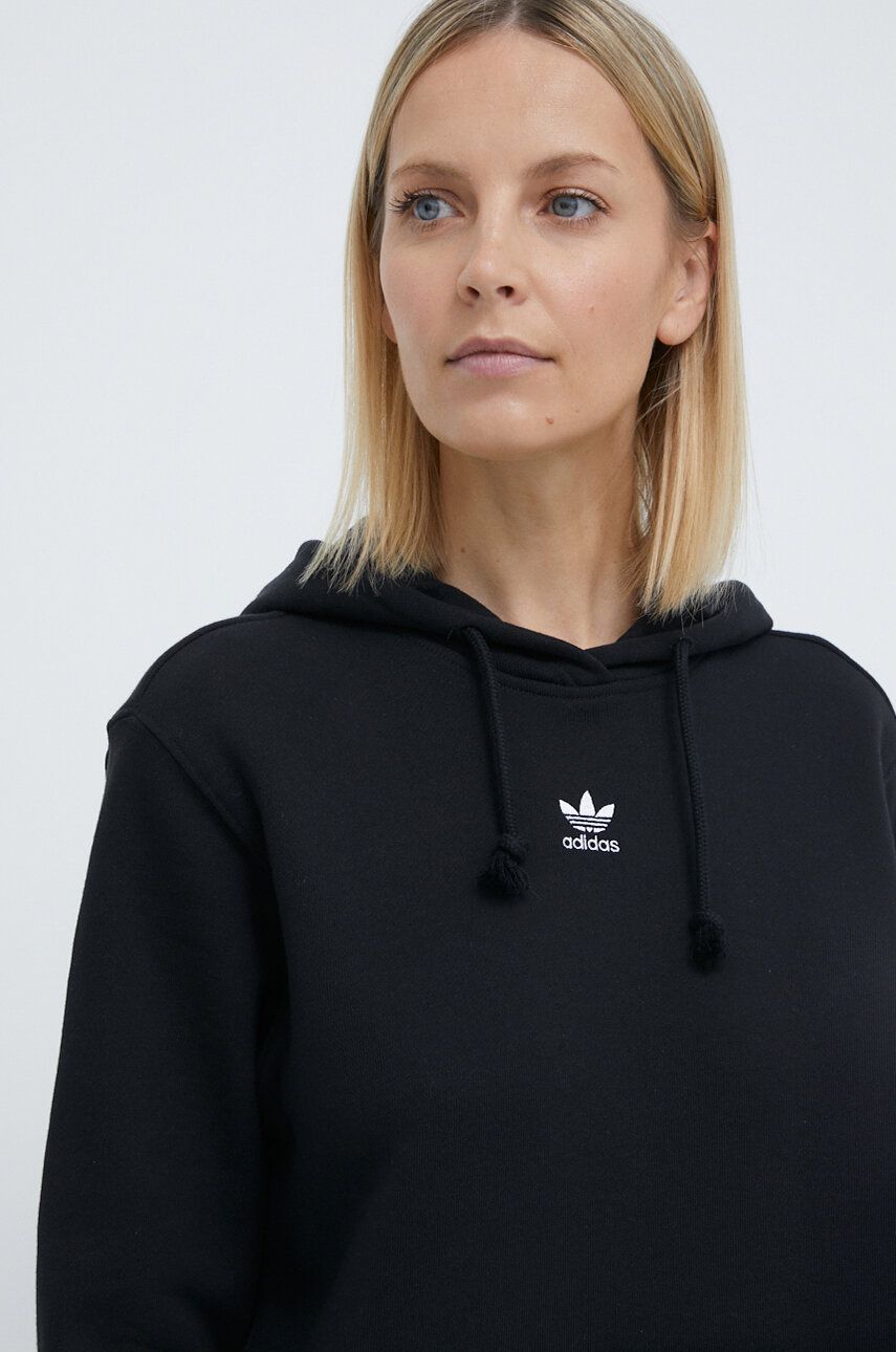 Pamučna dukserica adidas Originals za žene, boja: crna, s kapuljačom, bez uzorka