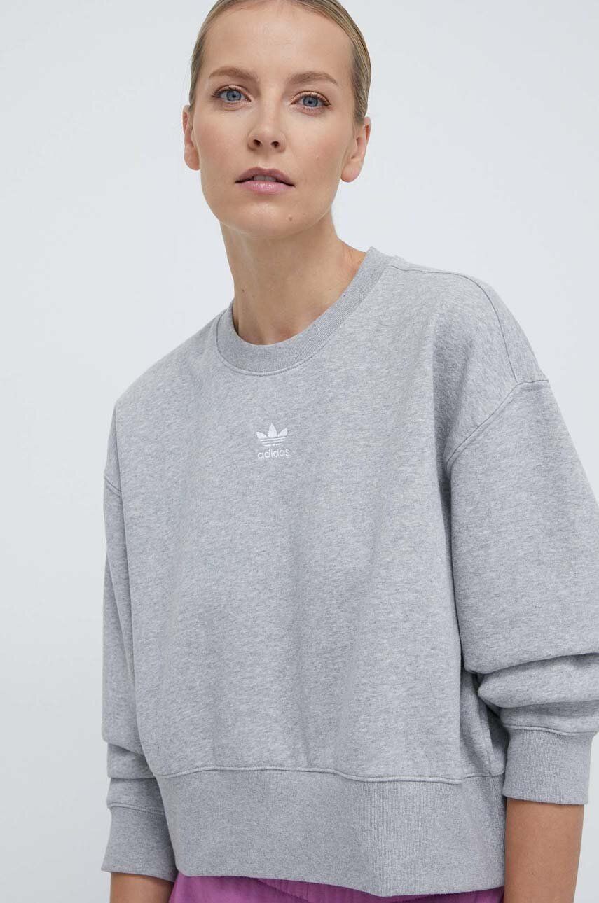 adidas Originals bluza Essentials Crew Sweatshirt femei, culoarea gri, melanj, IA6499