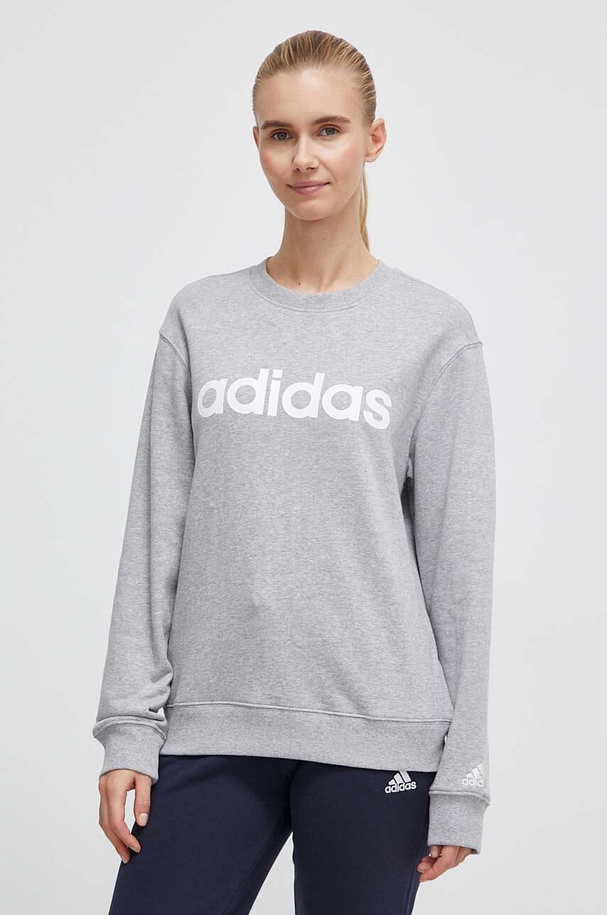 adidas hanorac de bumbac femei, culoarea gri, cu imprimeu