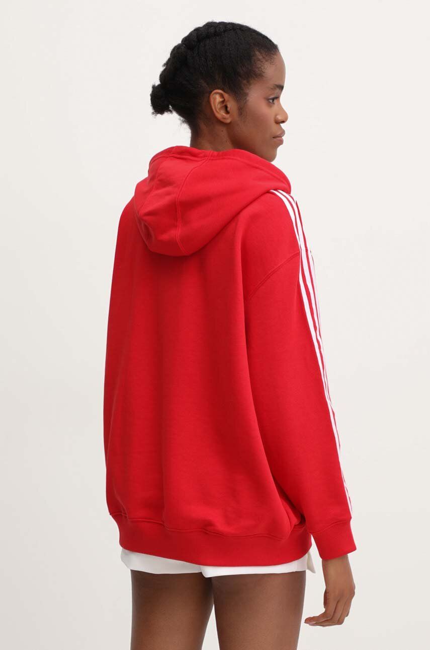Adidas Originals Bluză 3-Stripes Hoodie OS Femei, Culoarea Roșu, Cu Glugă, Cu Imprimeu, IN8397