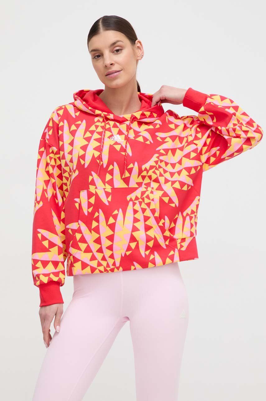 adidas bluza FARM femei, culoarea rosu, cu glugă, modelator