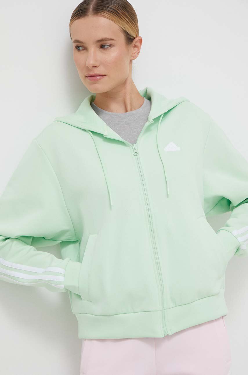 adidas bluză femei, culoarea verde, cu glugă, cu imprimeu