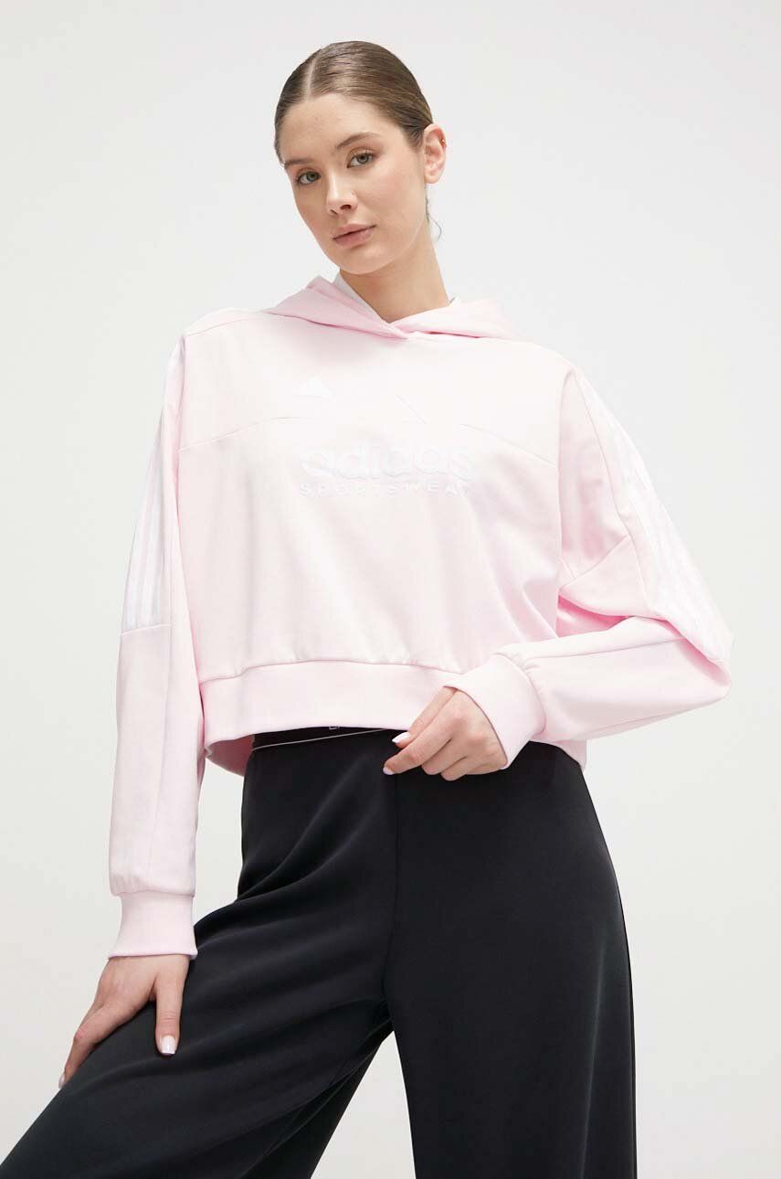 adidas bluza TIRO femei, culoarea roz, cu glugă, cu imprimeu