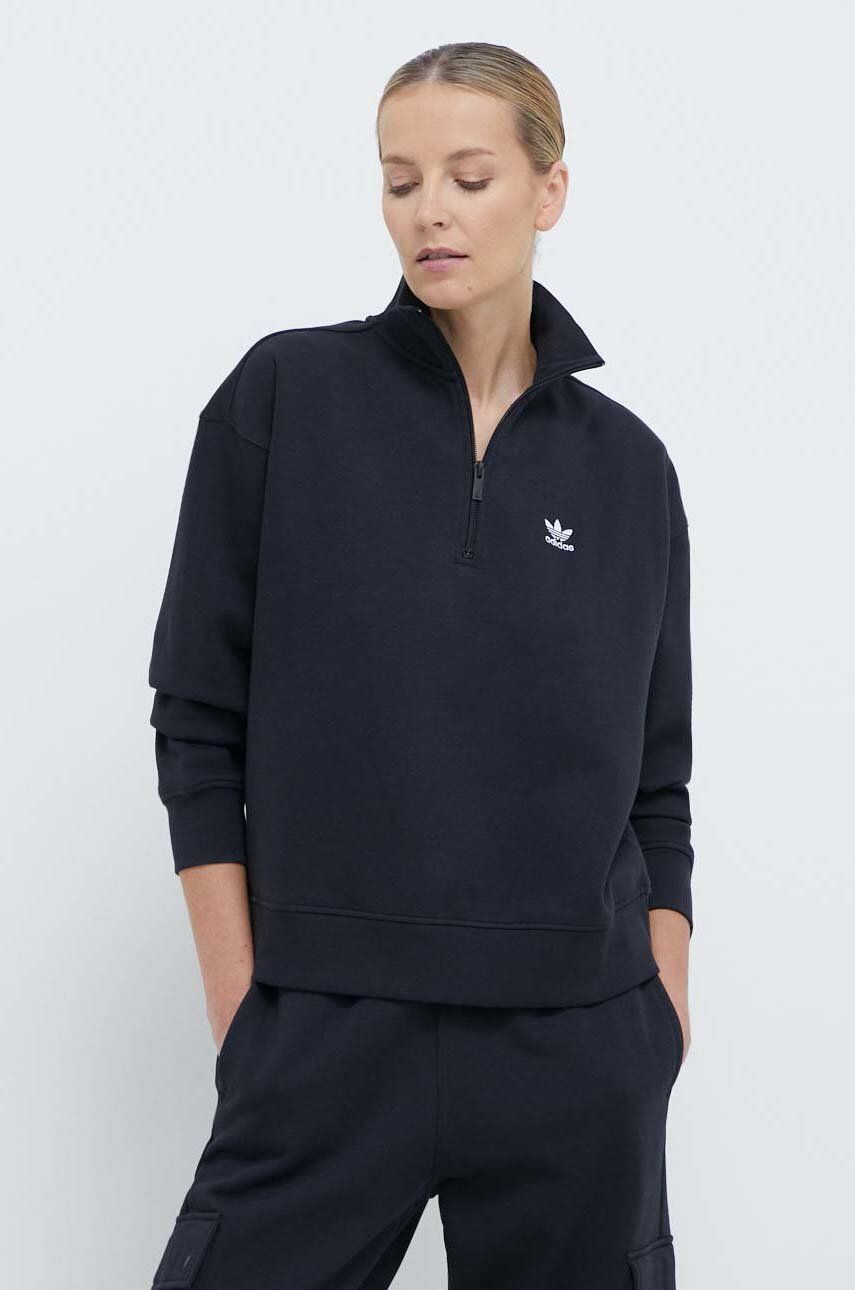 adidas Originals bluza Essentials Halfzip Sweatshirt femei, culoarea negru, neted, IU2711