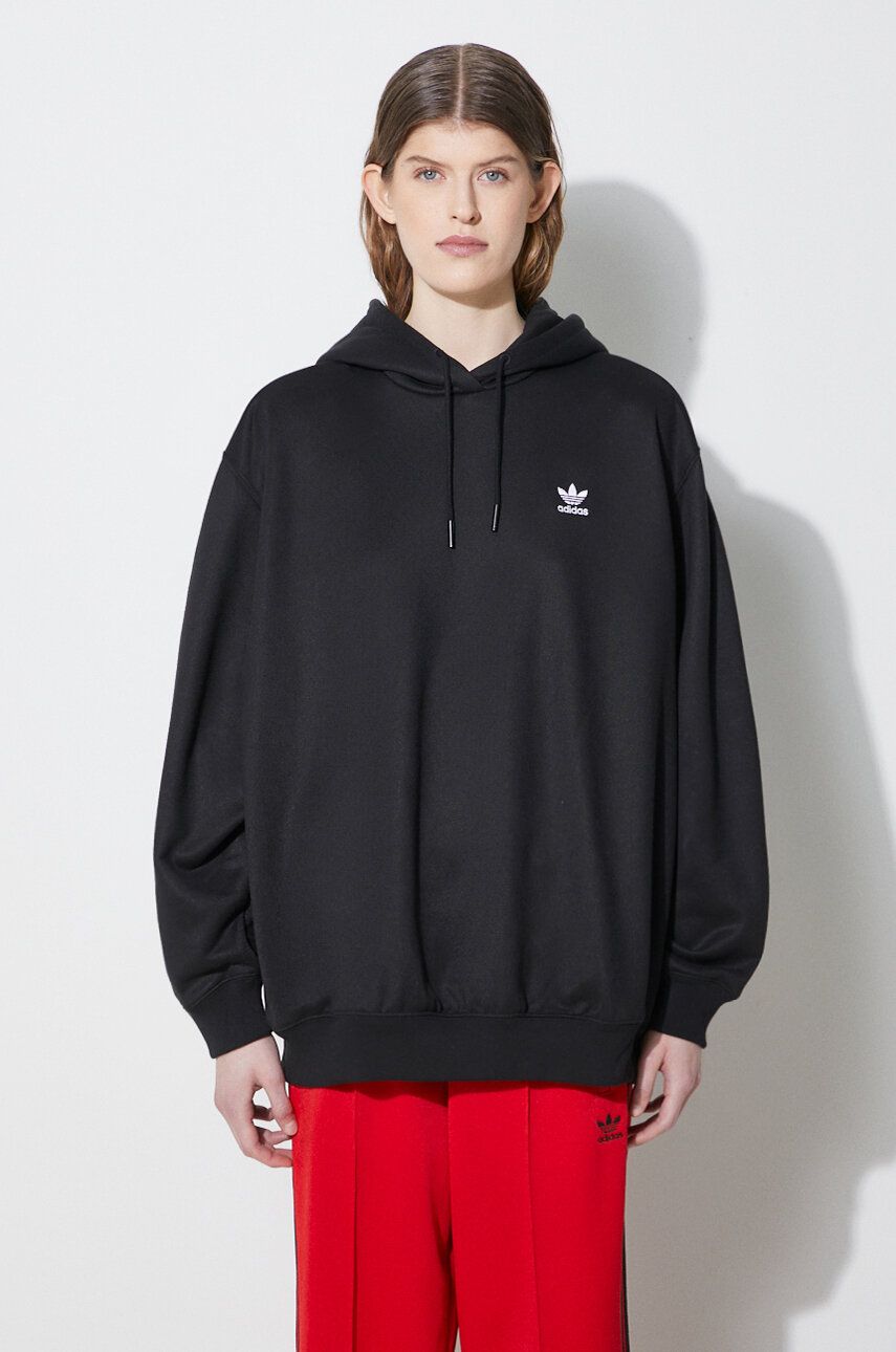 Dukserica adidas Originals Trefoil Hoodie za žene, boja: crna, s kapuljačom, s tiskom, IU2409