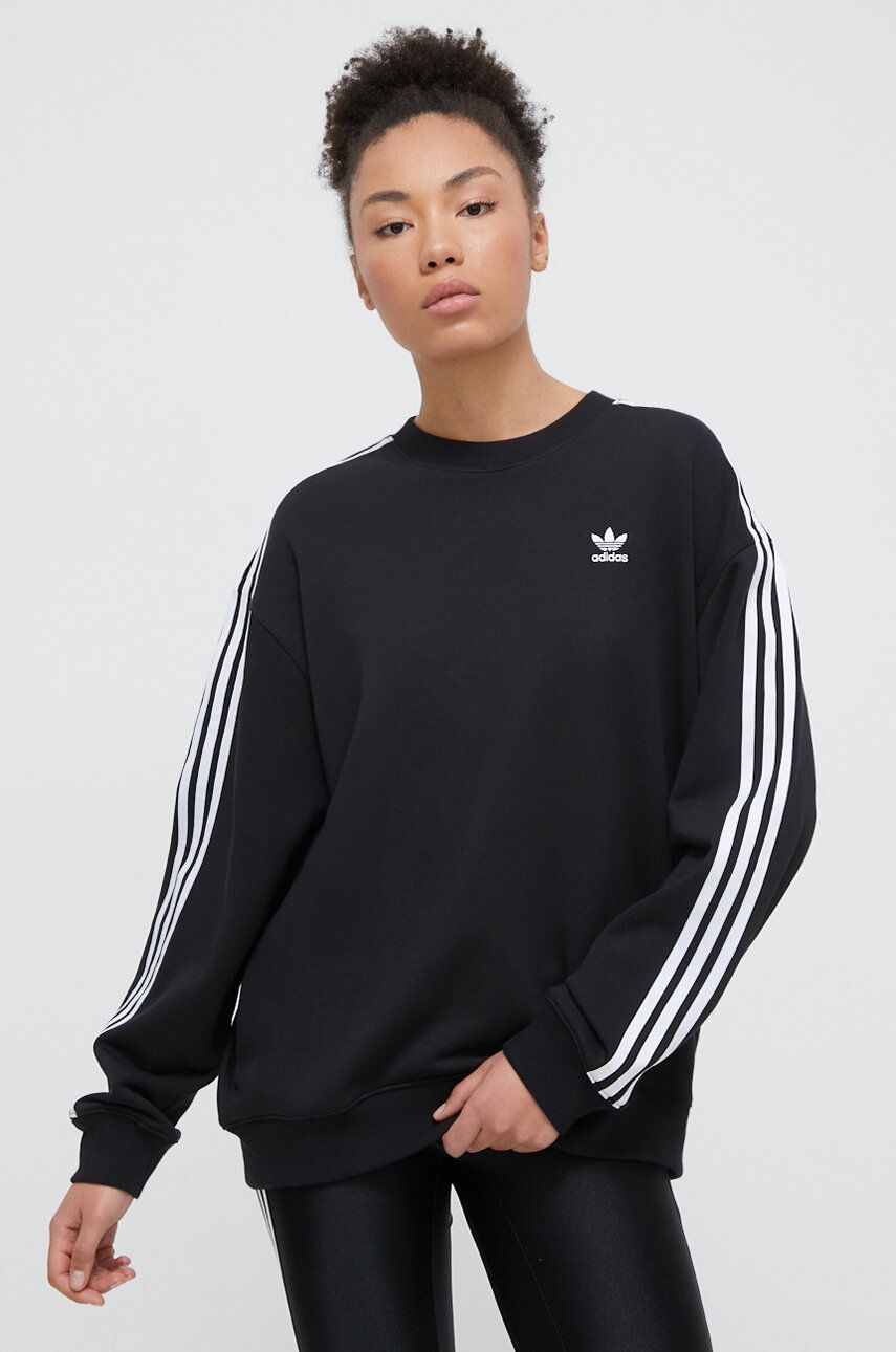 Dukserica adidas Originals 3-Stripes Oversized Crew za žene, boja: crna, s aplikacijom