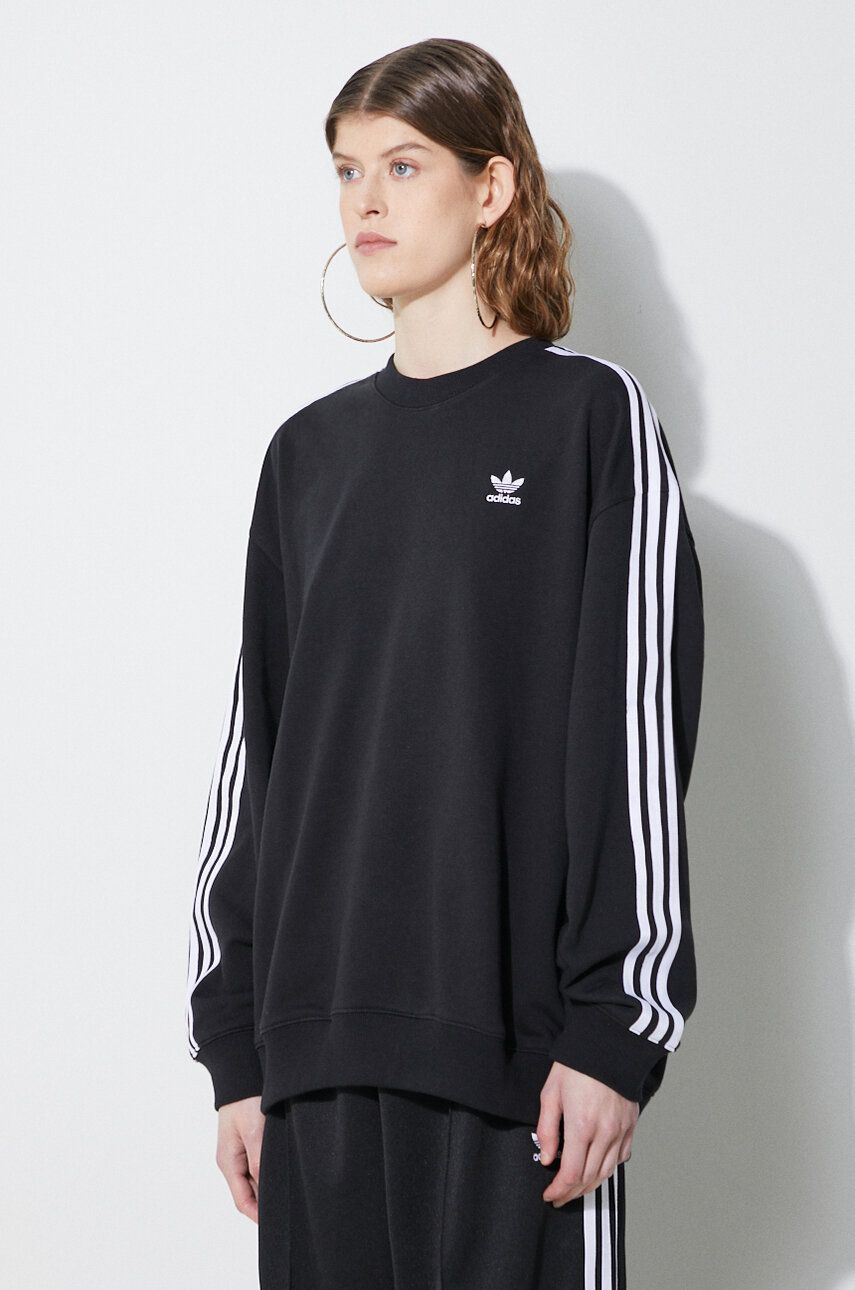 Dukserica adidas Originals 3-Stripes Oversized Crew za žene, boja: crna, s aplikacijom