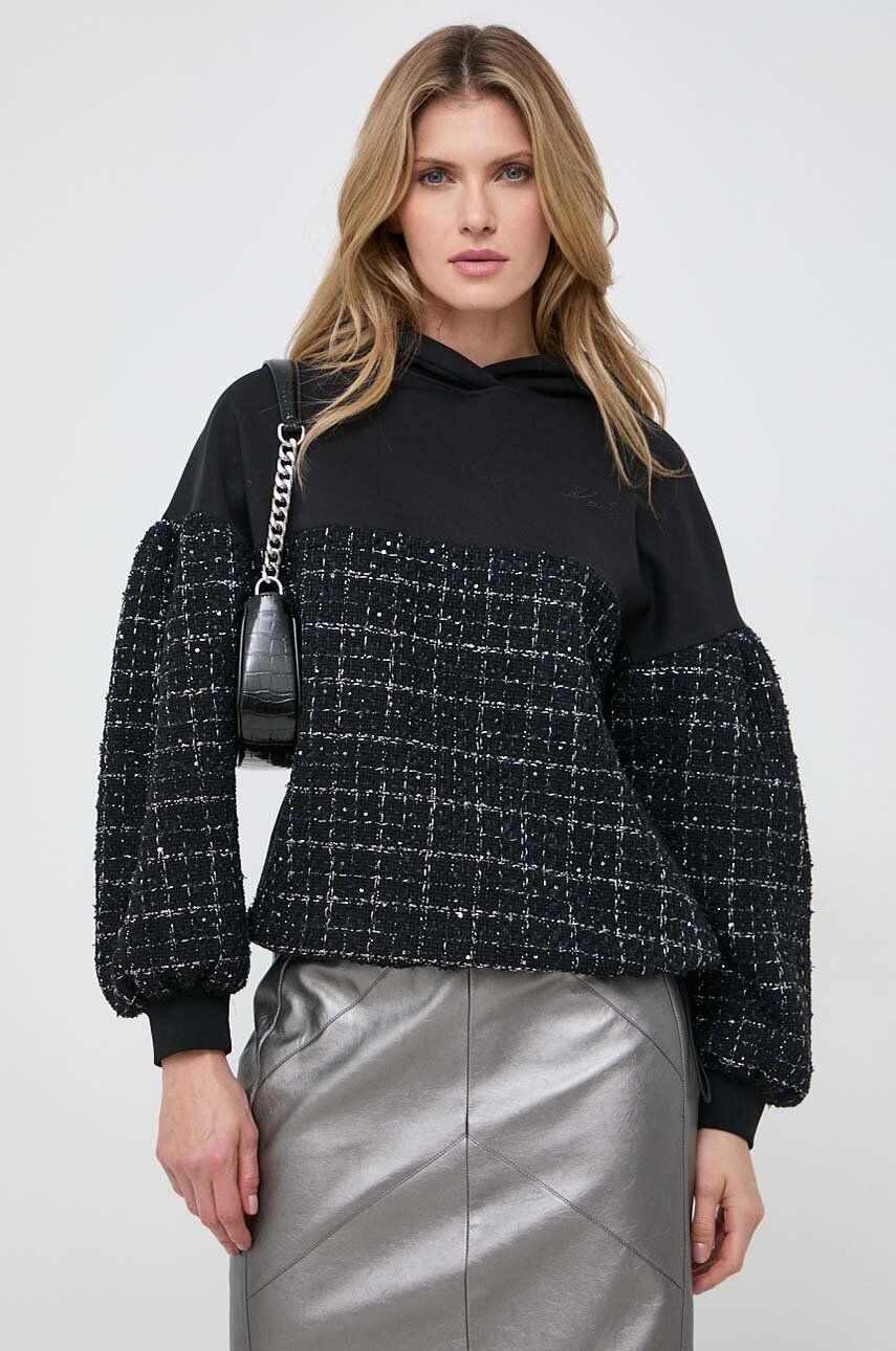 E-shop Mikina Karl Lagerfeld dámská, černá barva, s kapucí, vzorovaná