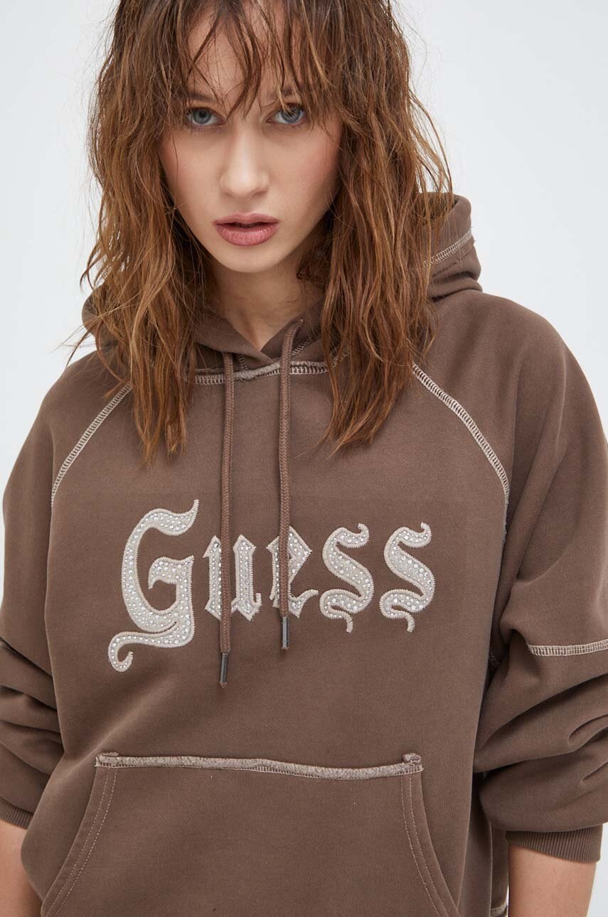 

Суичър Guess Originals в кафяво с качулка с апликация, Кафяв
