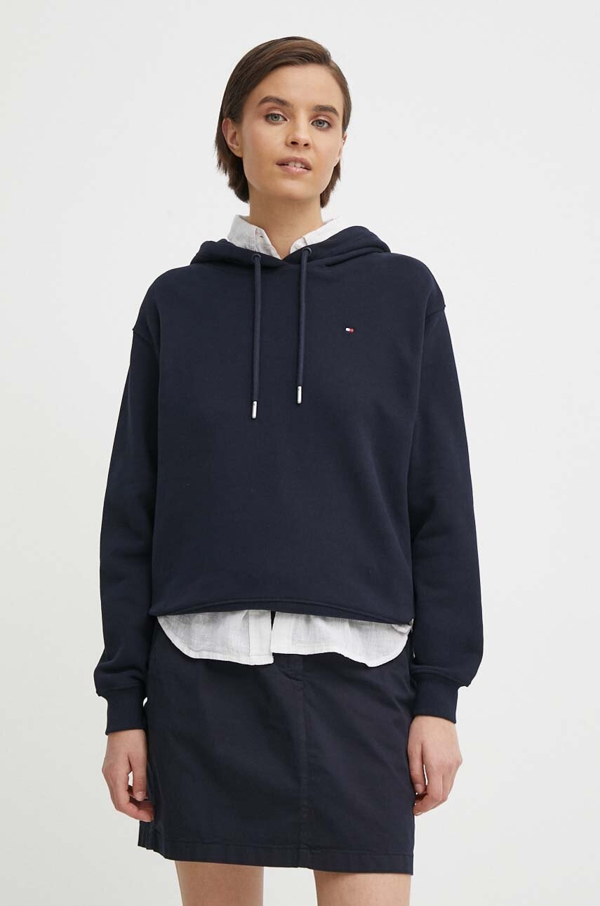 

Памучен суичър Tommy Hilfiger в тъмносиньо с качулка изчистен дизайн WW0WW41245, Тъмносин