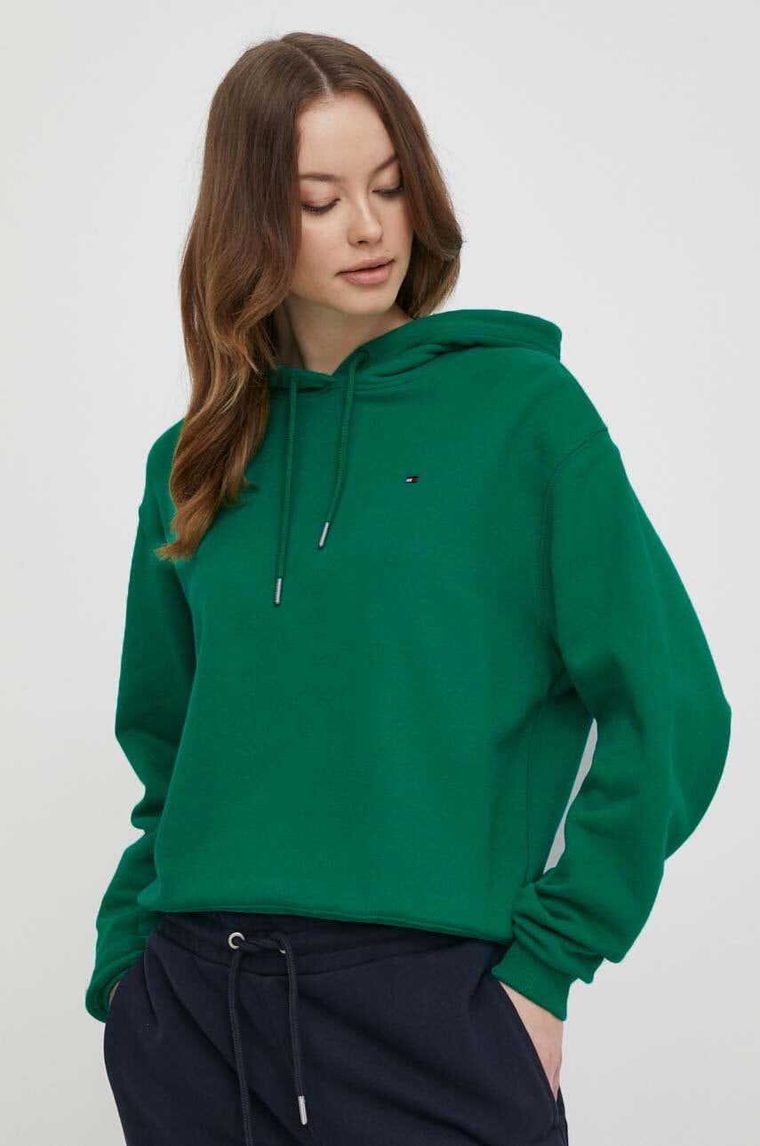 

Памучен суичър Tommy Hilfiger в зелено с качулка изчистен дизайн WW0WW41245, Зелен