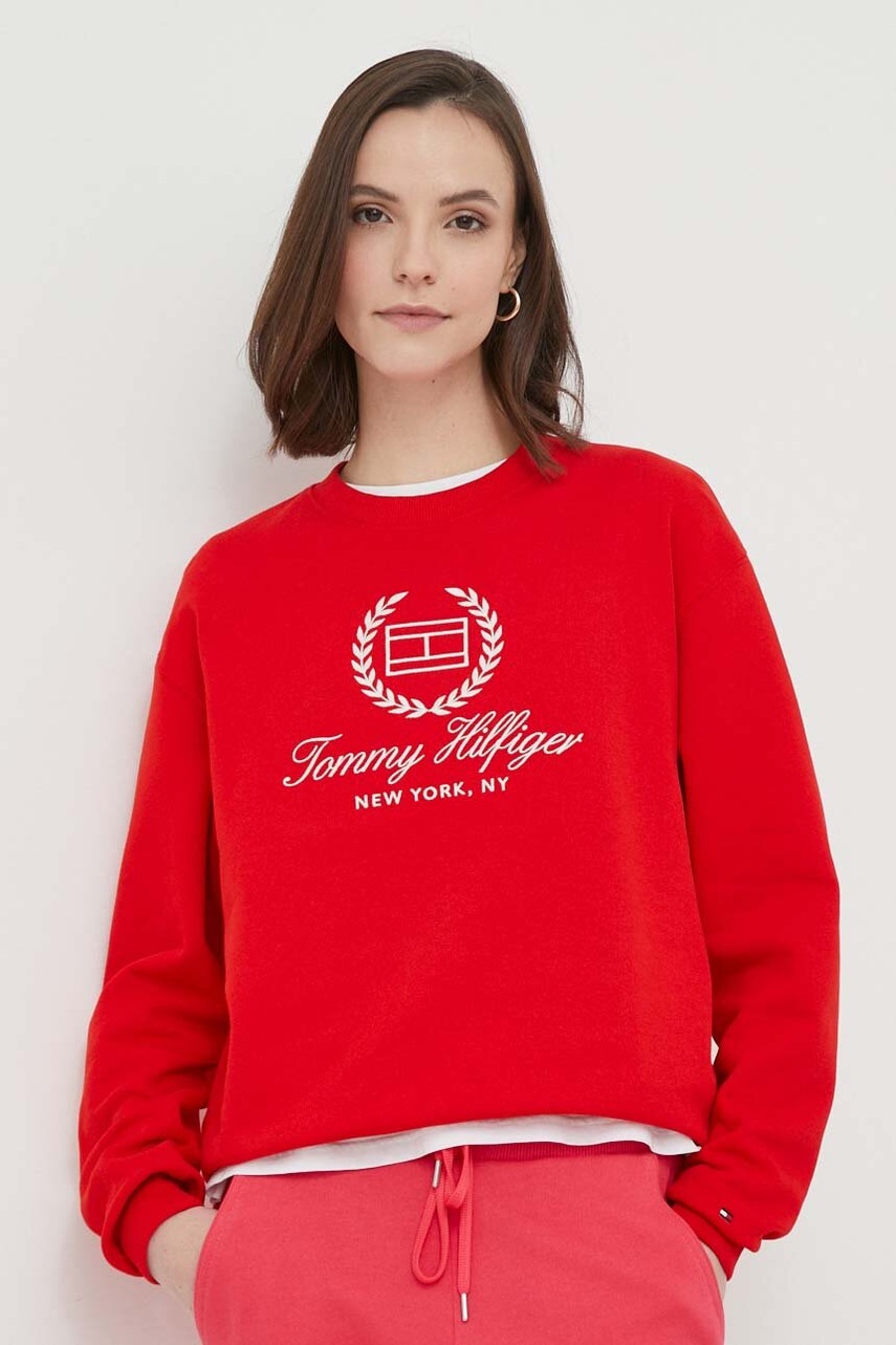 

Памучен суичър Tommy Hilfiger в червено с апликация WW0WW41758, Червен