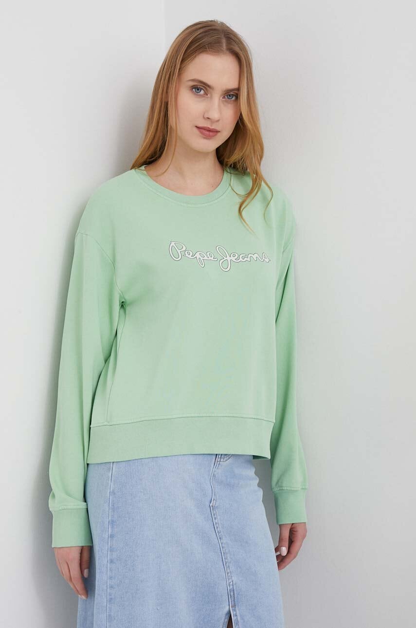 Pepe Jeans bluza femei, culoarea verde, cu imprimeu