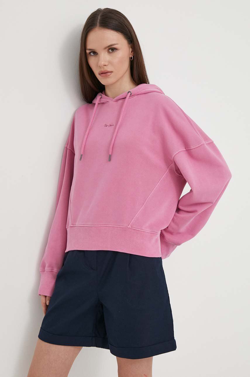 Mikina Pepe Jeans Lynette dámská, růžová barva, s kapucí, hladká