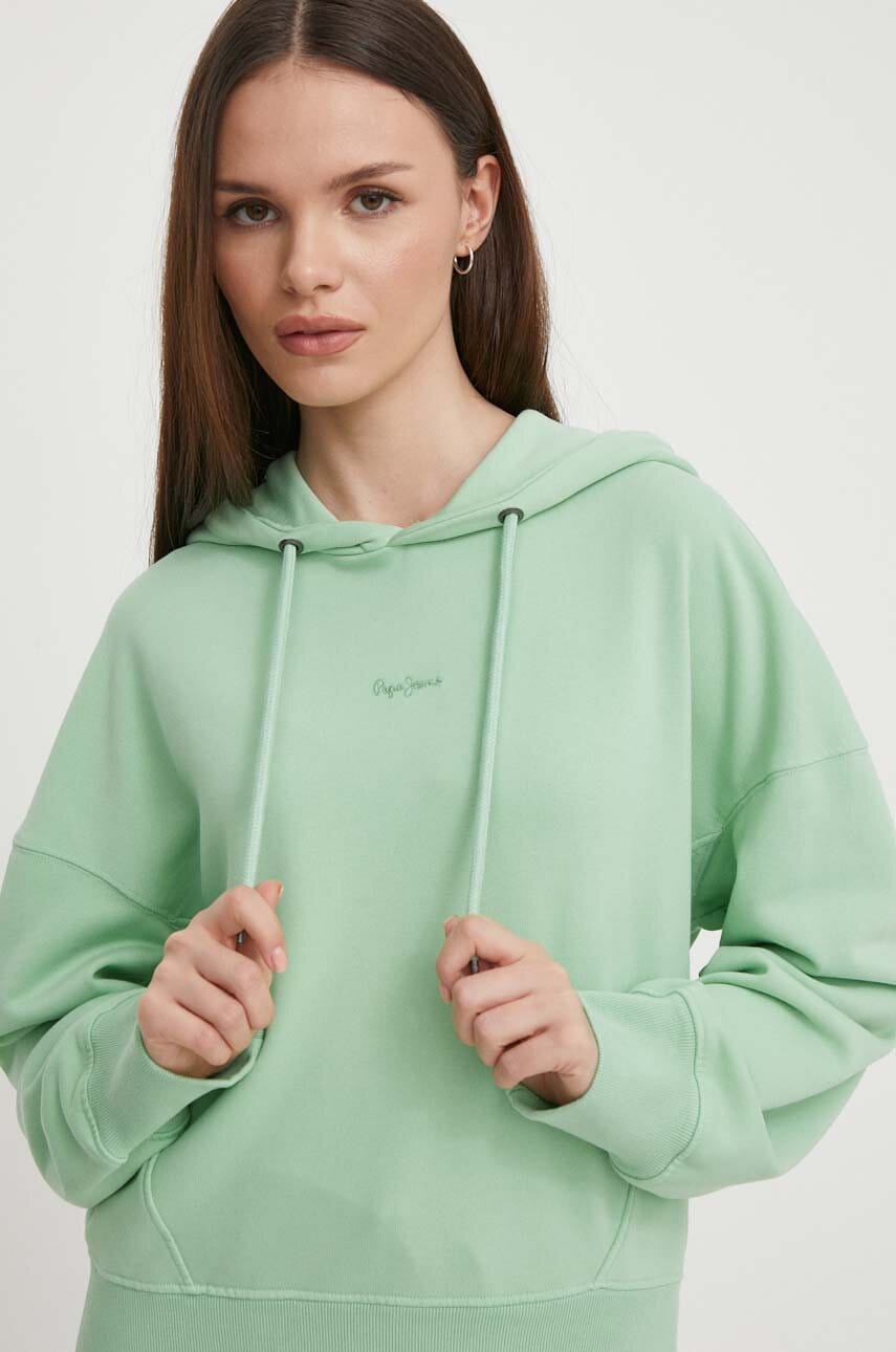 Pepe Jeans bluza Lynette femei, culoarea verde, cu glugă, neted