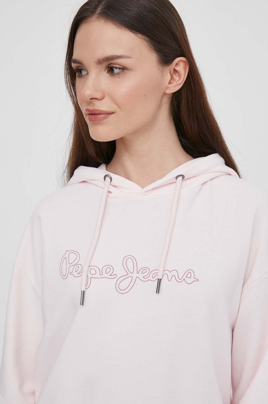 Кофта Pepe Jeans Lana жіноча колір рожевий з капюшоном з принтом 