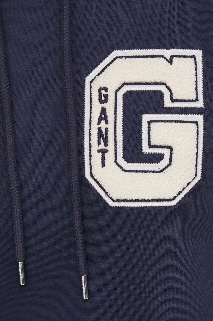 Кофта Gant жіноча колір синій з капюшоном з аплікацією 