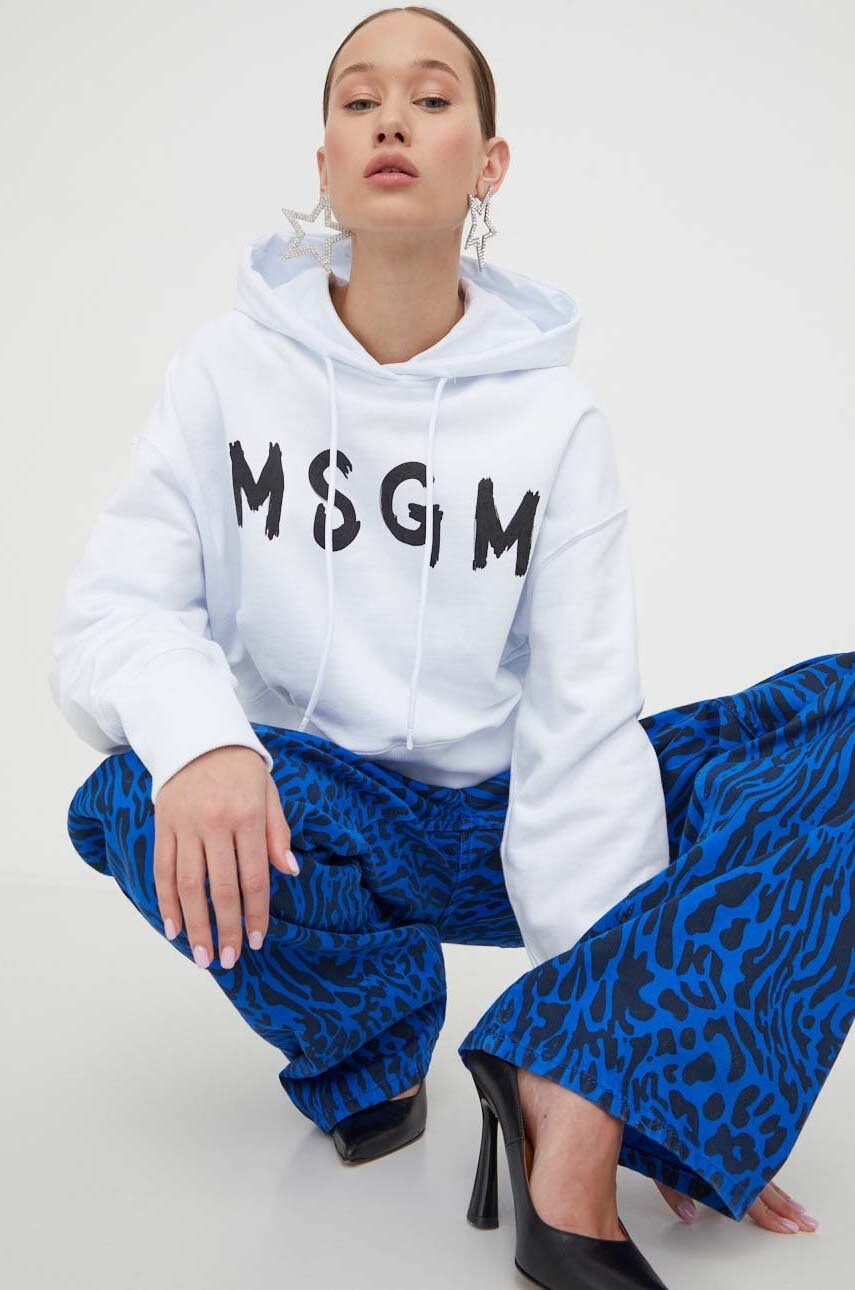 E-shop Bavlněná mikina MSGM dámská, bílá barva, s kapucí, s potiskem