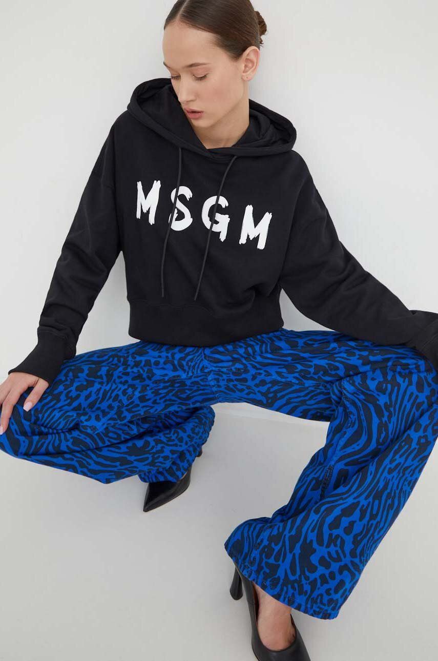 MSGM hanorac de bumbac femei, culoarea negru, cu glugă, imprimeu 3641MDM136.247000