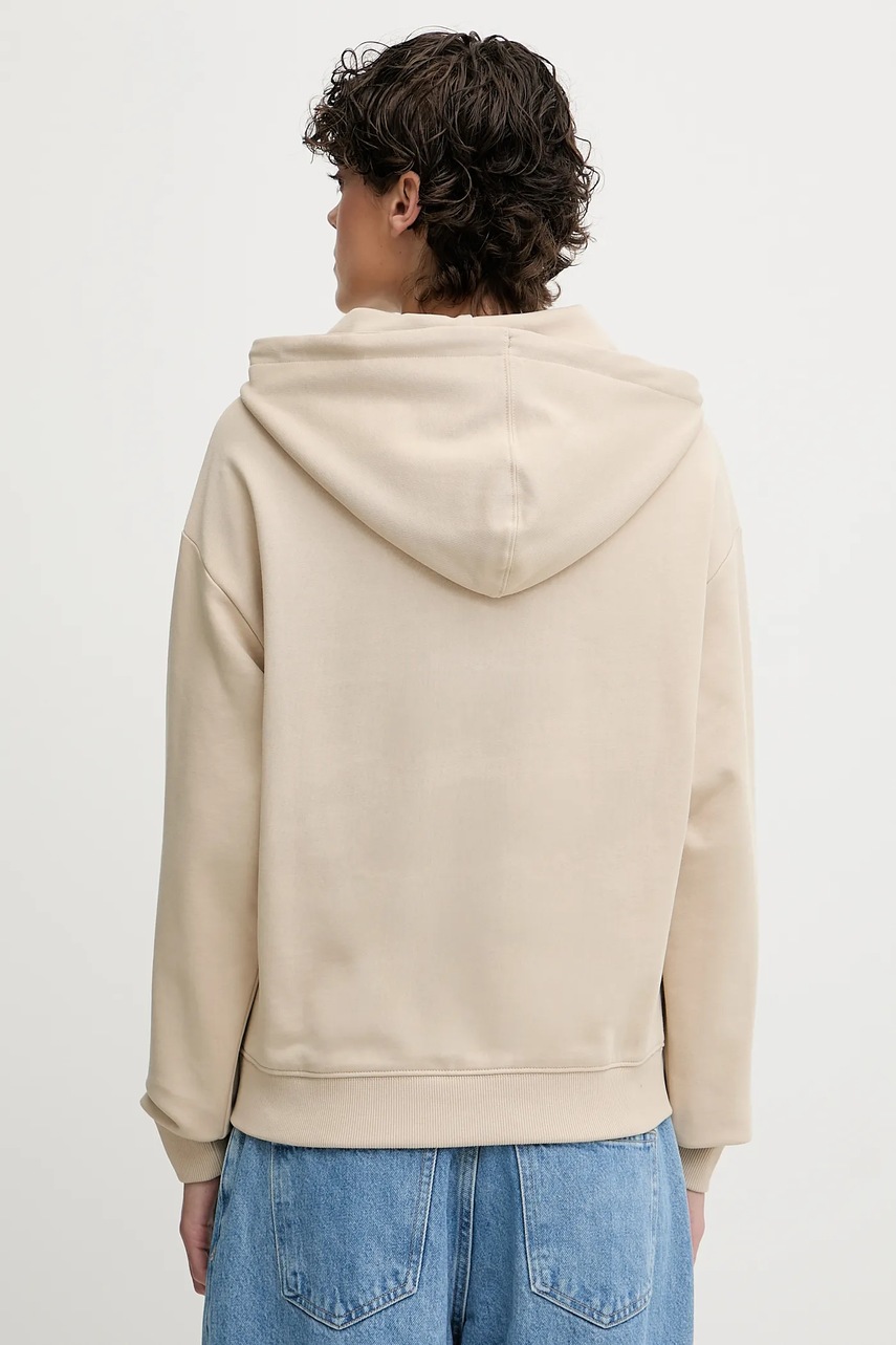 Хлопковая кофта HUGO цвет белый с капюшоном с аппликацией 50522423