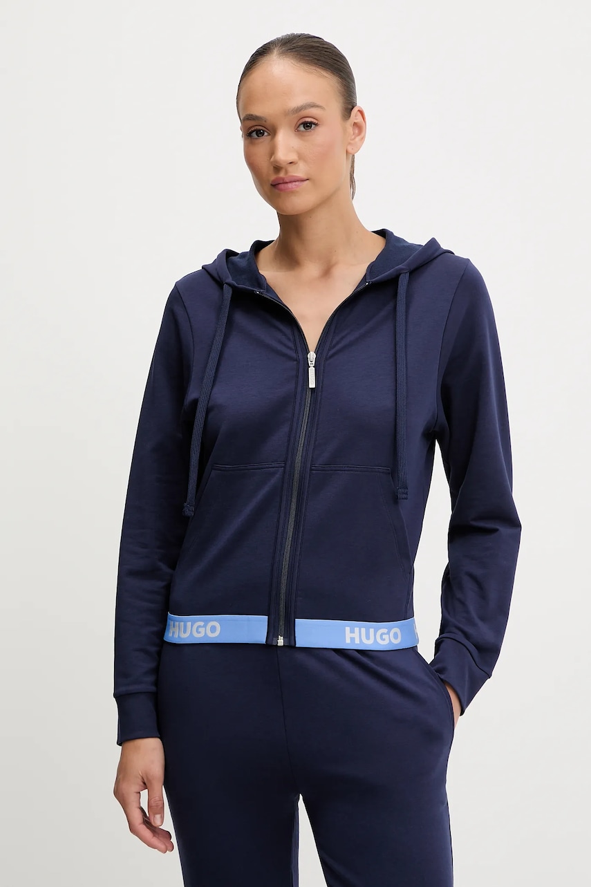 HUGO bluza culoarea roz, cu gluga, neted