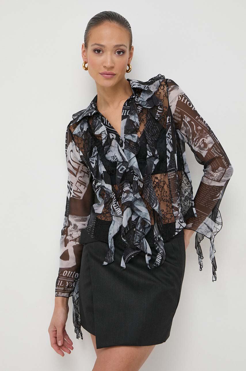 Levně Košile Versace Jeans Couture dámská, černá barva, regular, s klasickým límcem, 76HAL205 NS400