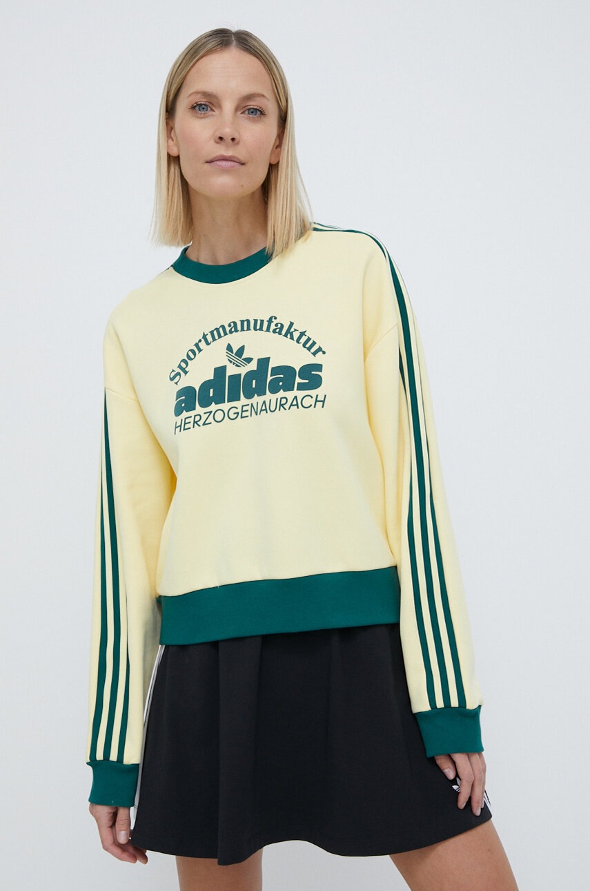 adidas Originals bluză femei, culoarea galben, cu imprimeu