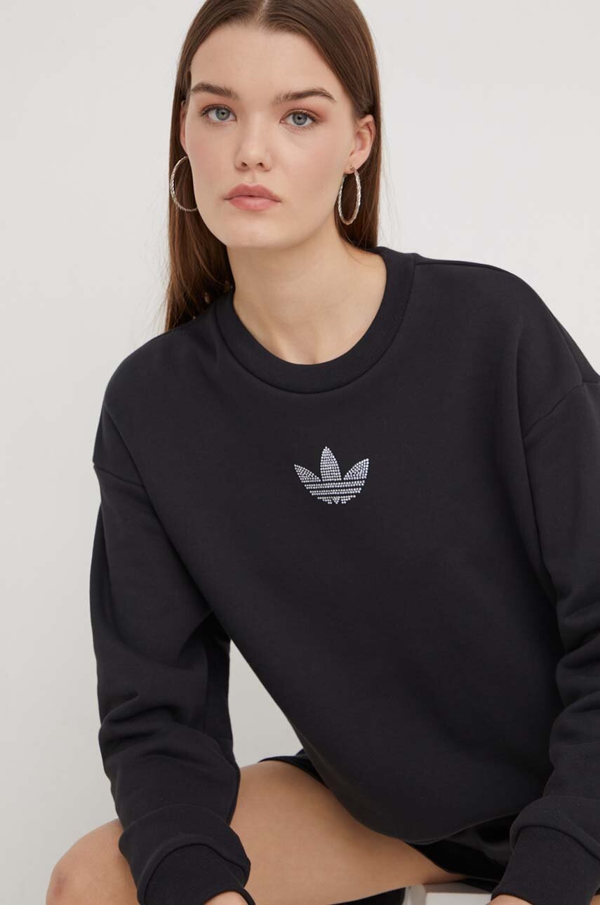 adidas Originals hanorac de bumbac femei, culoarea negru, cu imprimeu IT9662