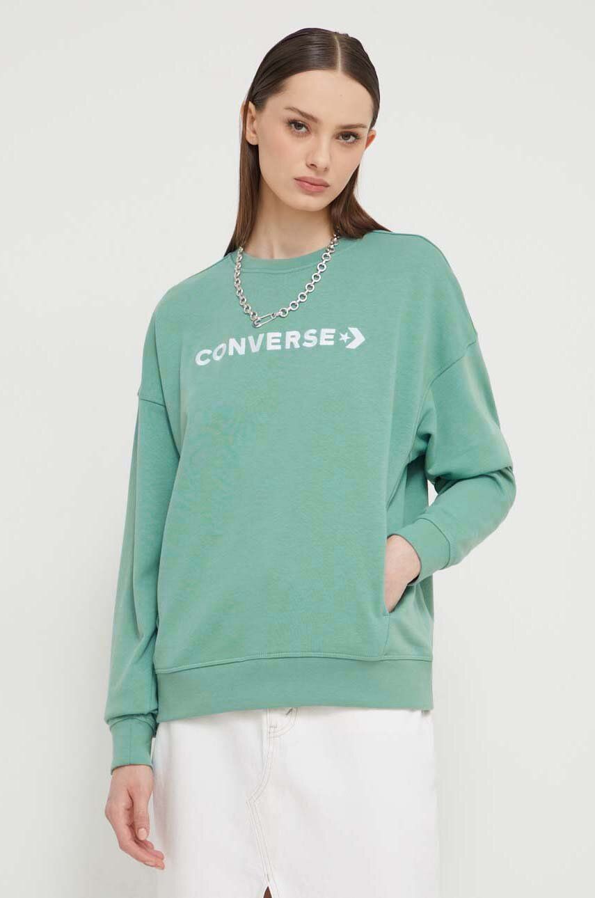 Converse bluza femei, culoarea verde, cu imprimeu