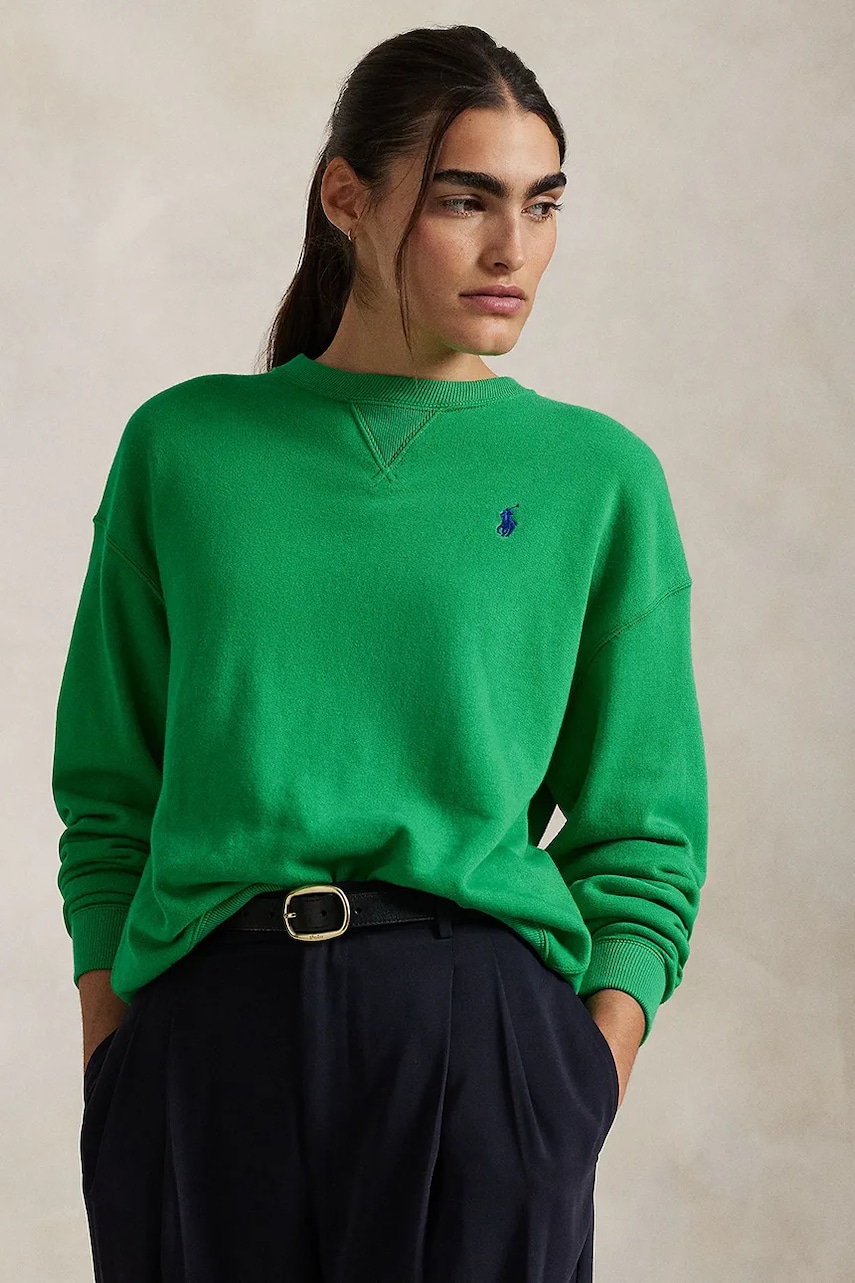 Levně Bavlněná mikina Polo Ralph Lauren dámská, zelená barva, hladká, 211935582