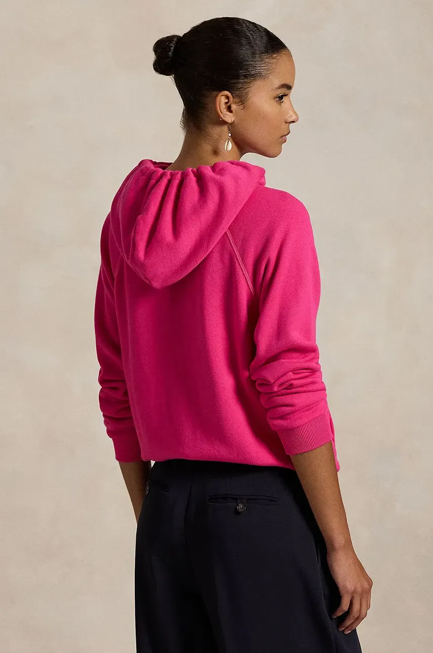 Хлопковая кофта Polo Ralph Lauren женская цвет розовый с капюшоном узор 211935583 Хлопковая кофта Polo Ralph Lauren женская цвет розовый с капюшоном узор 211935583