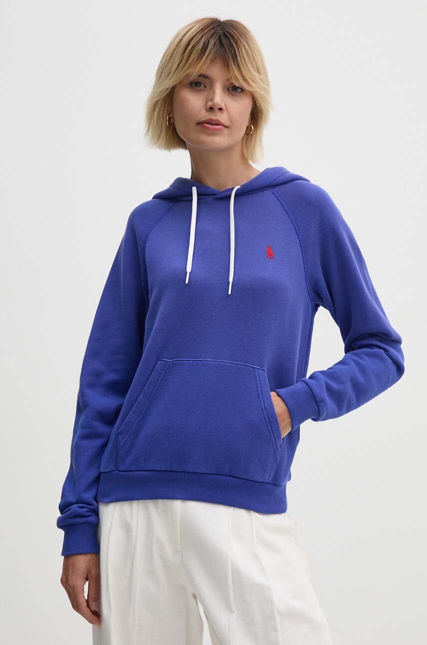 

Памучен суичър Polo Ralph Lauren в лилаво с качулка с меланжов десен 211935583, Син