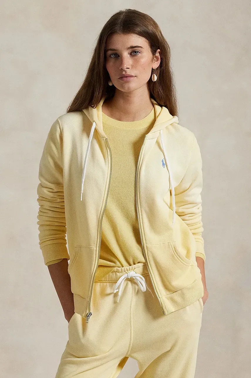 Levně Bavlněná mikina Polo Ralph Lauren dámská, žlutá barva, s kapucí, melanžová, 211935584