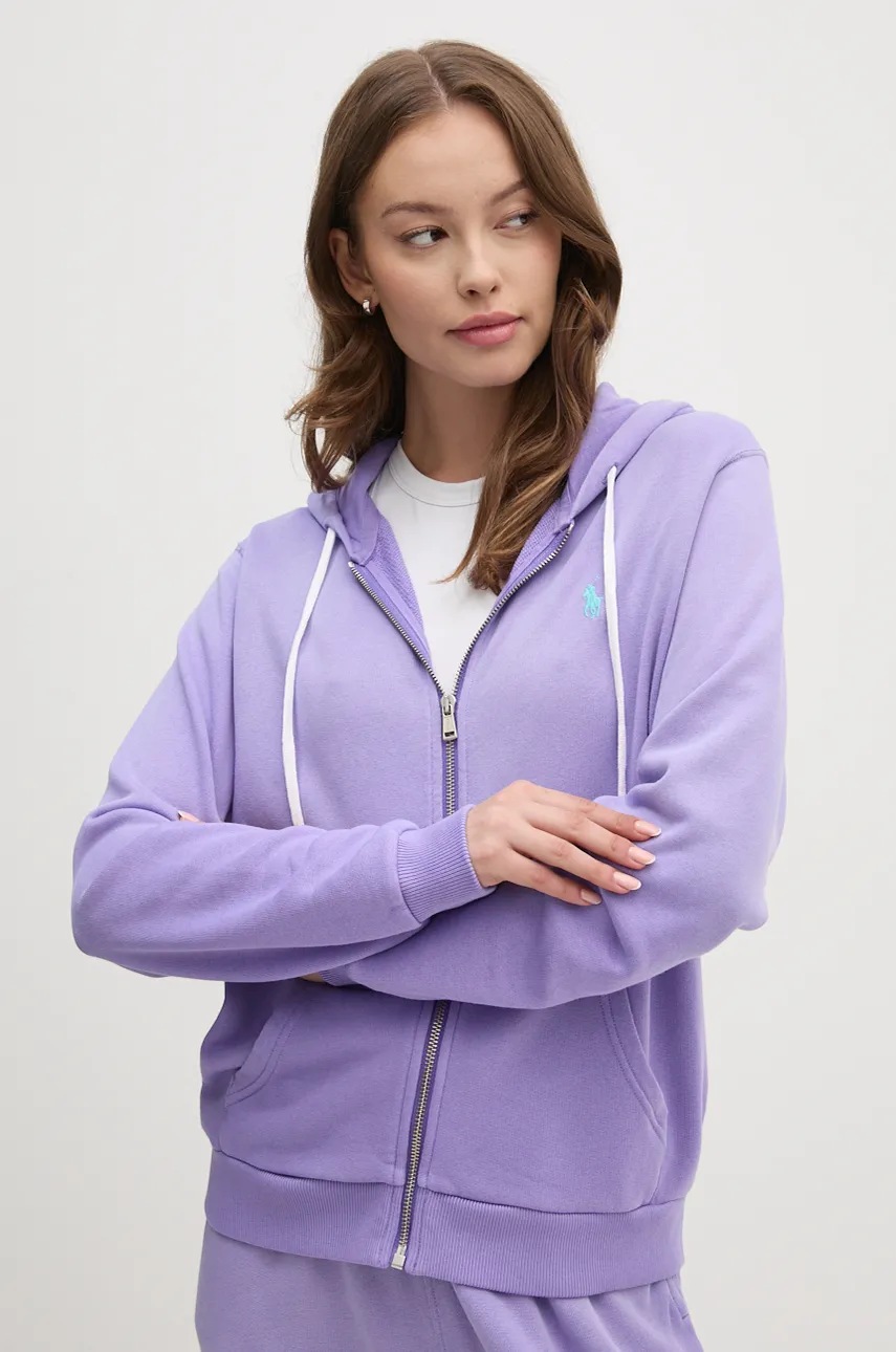 

Памучен суичър Polo Ralph Lauren в лилаво с качулка с меланжов десен 211935584, Виолетов