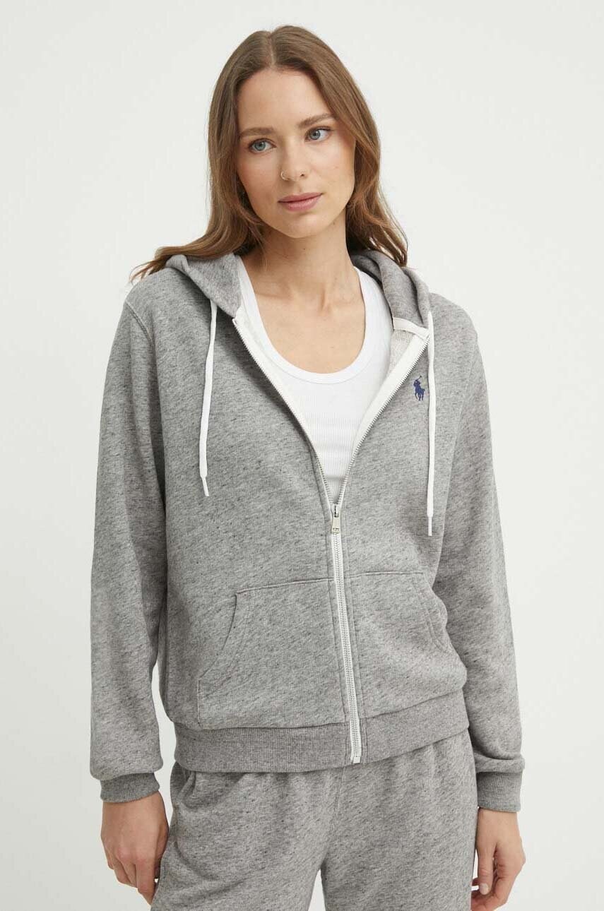 Levně Bavlněná mikina Polo Ralph Lauren dámská, šedá barva, s kapucí, melanžová, 211935584