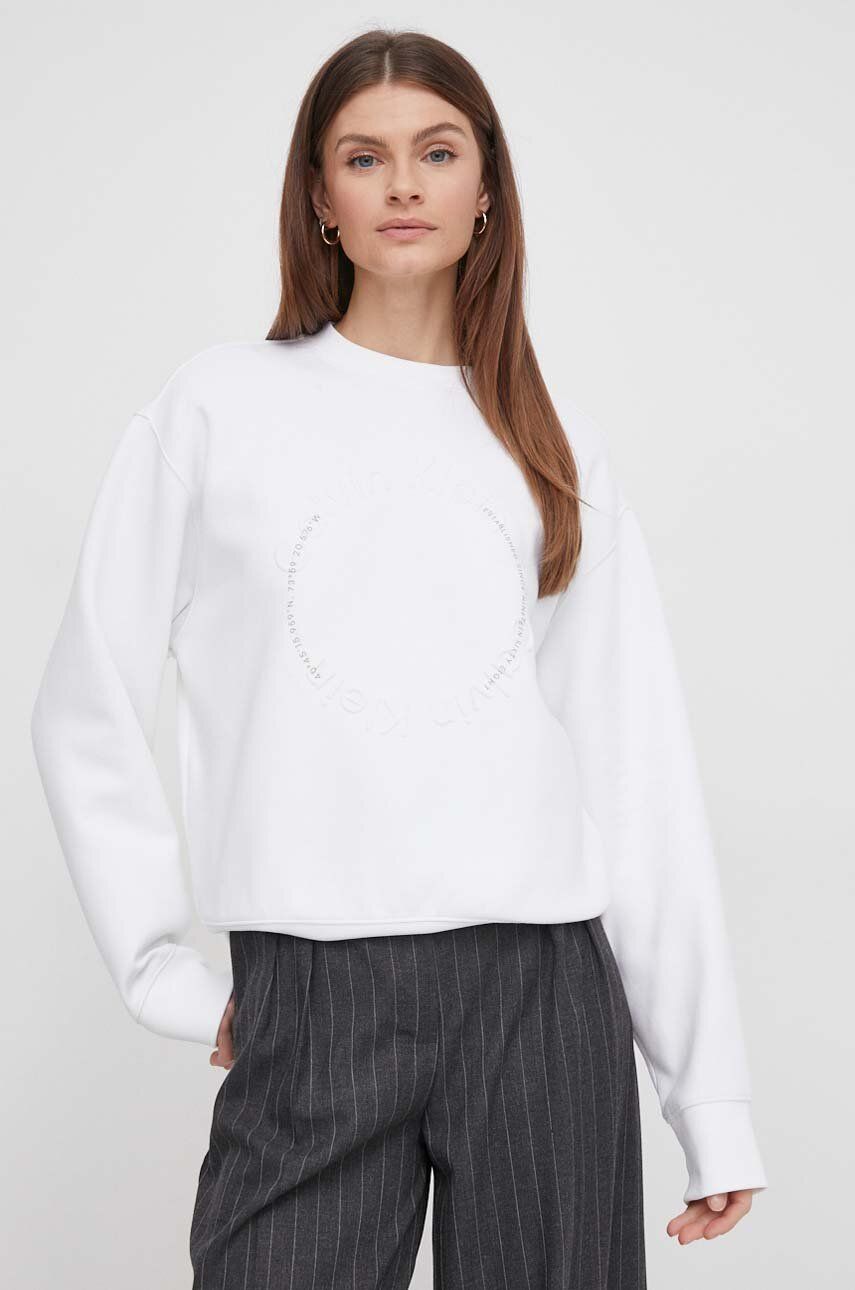Levně Mikina Calvin Klein dámská, bílá barva, s potiskem
