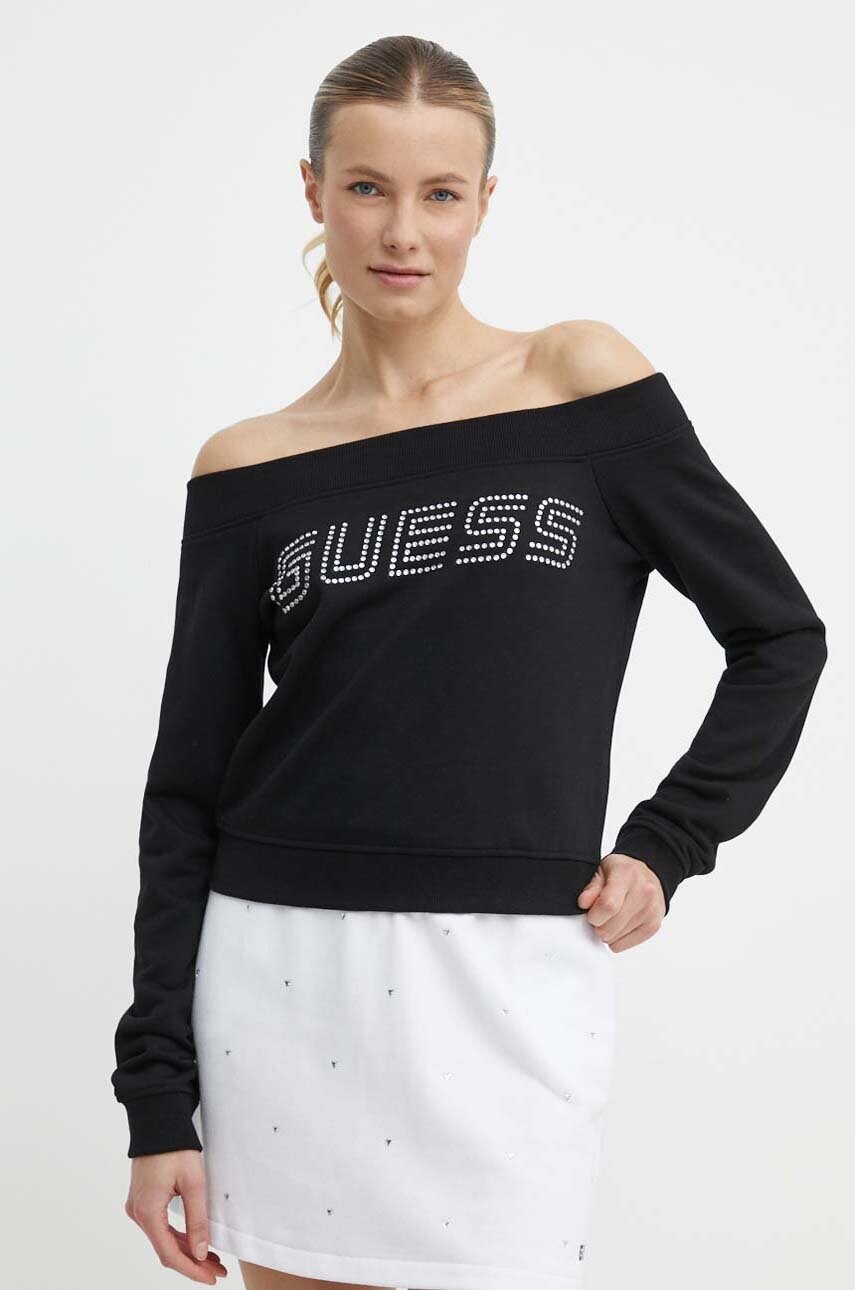Levně Mikina Guess SKYLAR dámská, černá barva, hladká, V4GQ08 K8802