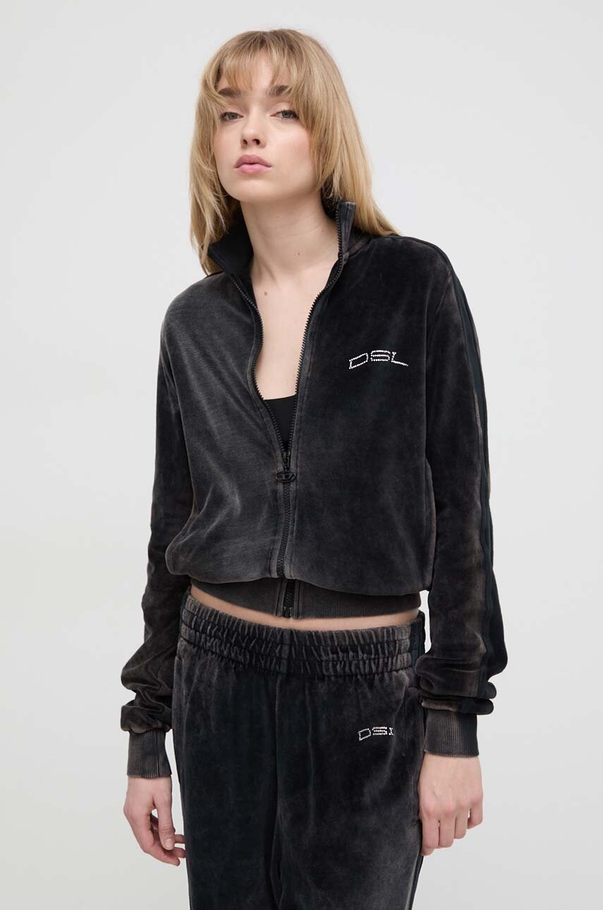 Diesel bluză din velur culoarea gri, cu imprimeu - Îmbrăcăminte