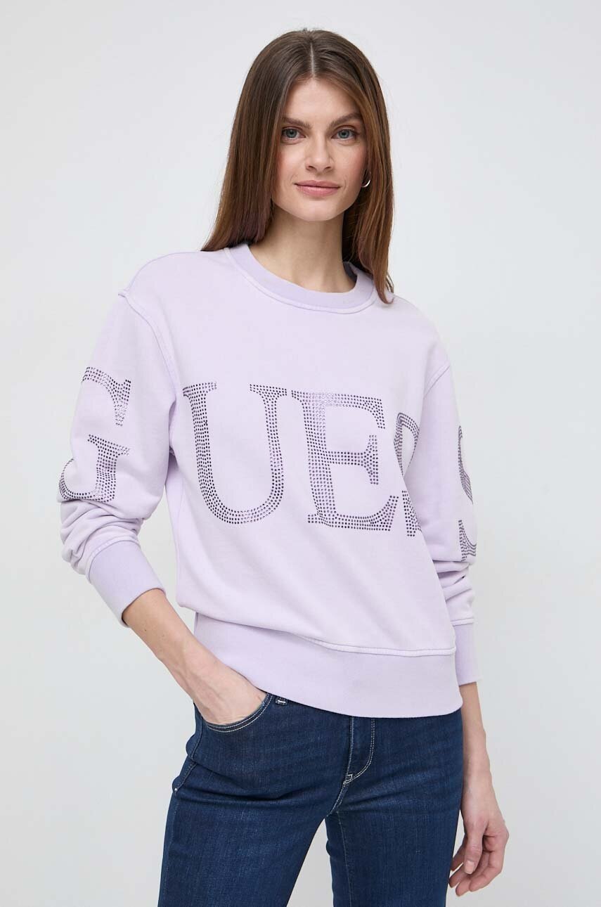 

Памучен суичър Guess в розово с апликация W4GQ10 KC8I0, Виолетов