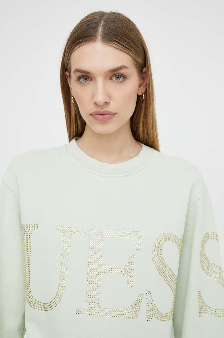 

Памучен суичър Guess в зелено с апликация W4GQ10 KC8I0, Зелен