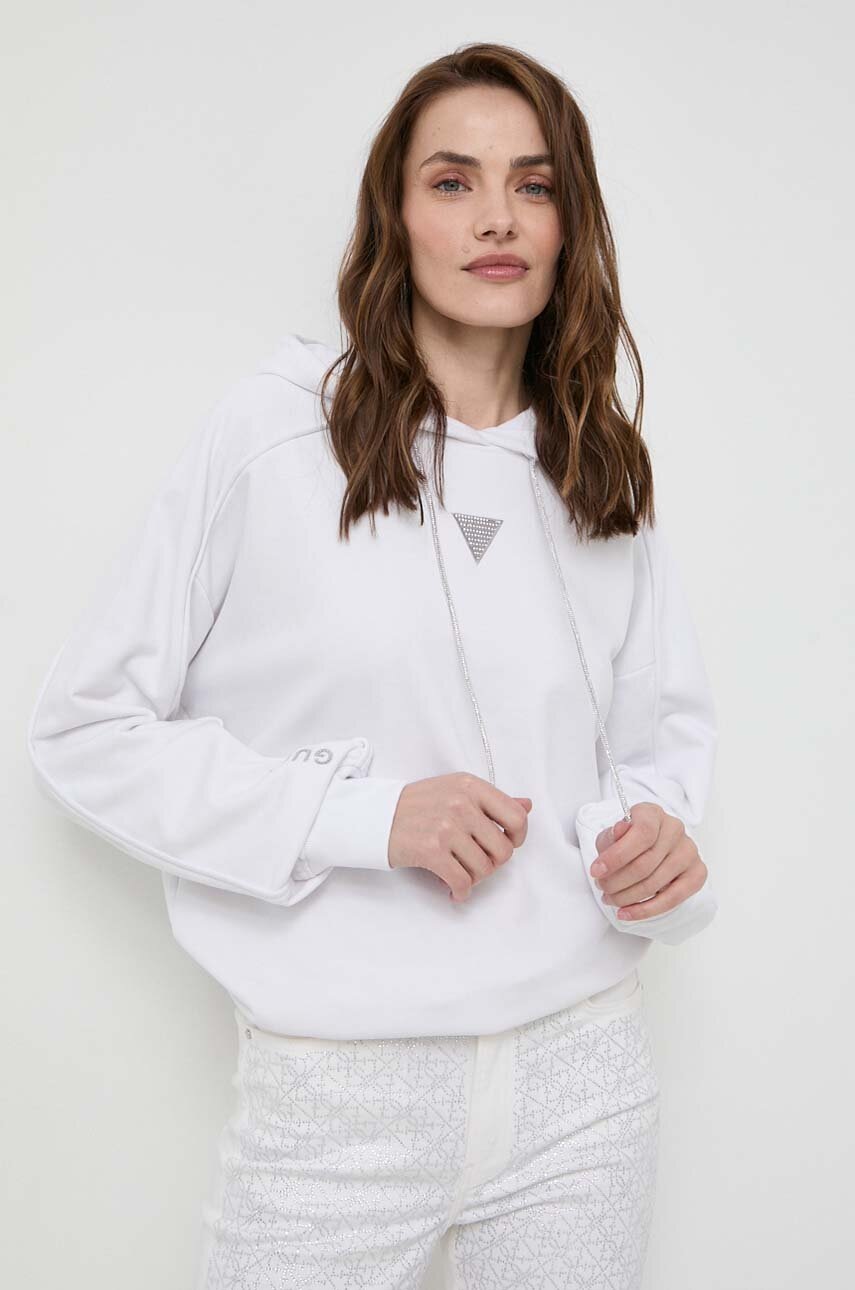 

Суичър Guess в бяло с качулка с изчистен дизайн W4GQ12 KBK32, Бял