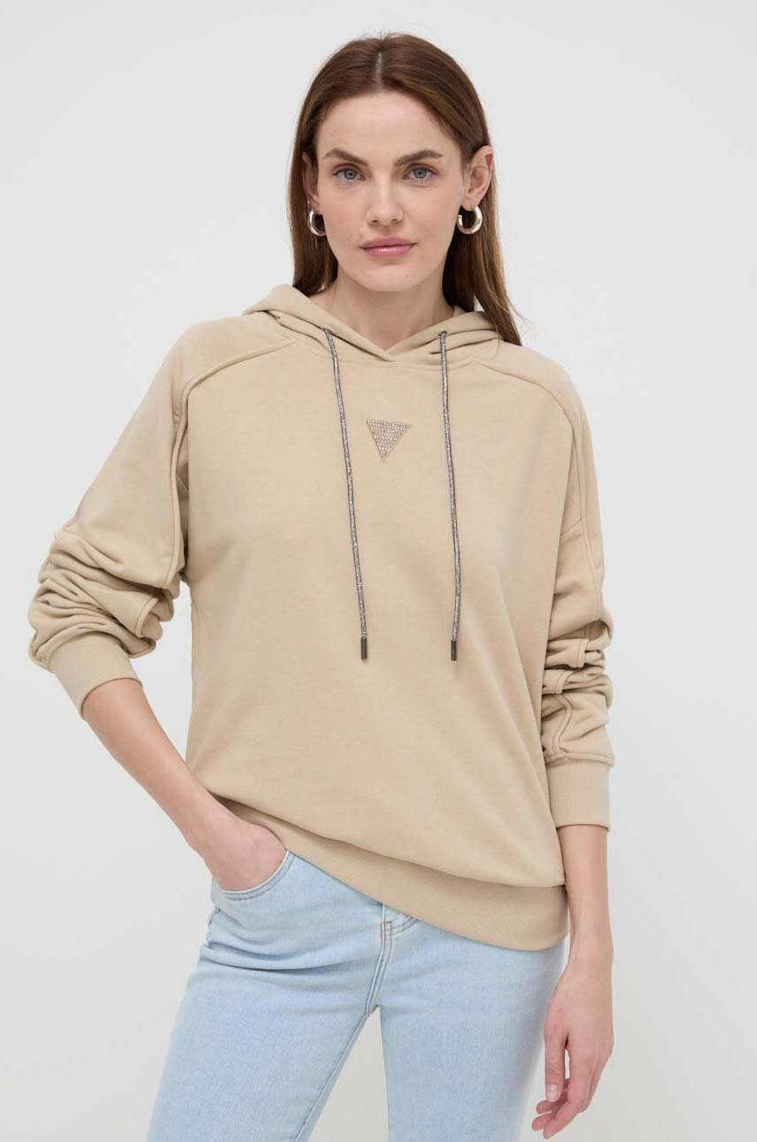 

Суичър Guess в бежово с качулка с изчистен дизайн W4GQ12 KBK32, Бежов