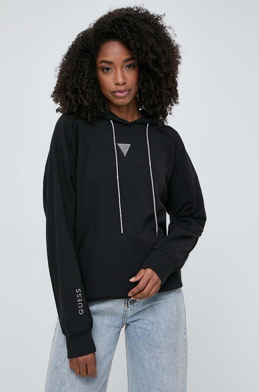 

Суичър Guess в черно с качулка с изчистен дизайн W4GQ12 KBK32, Черен