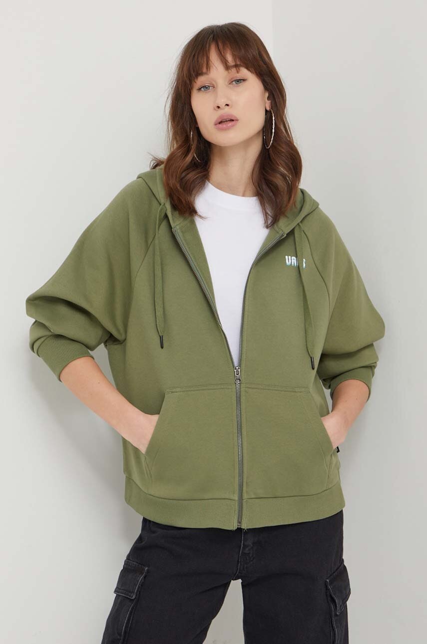 Vans bluza femei, culoarea verde, cu glugă, cu imprimeu