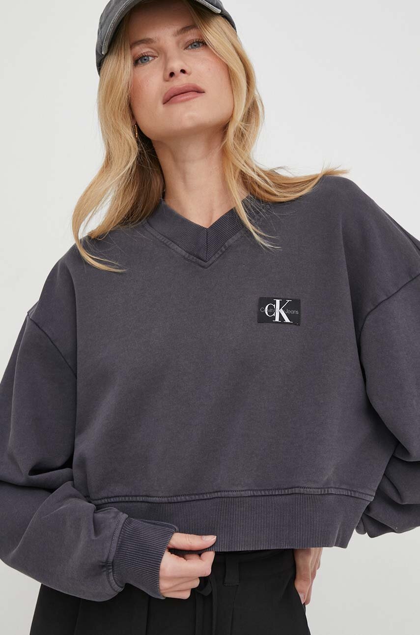 

Памучен суичър Calvin Klein Jeans в сиво с изчистен дизайн J20J223079, Сив
