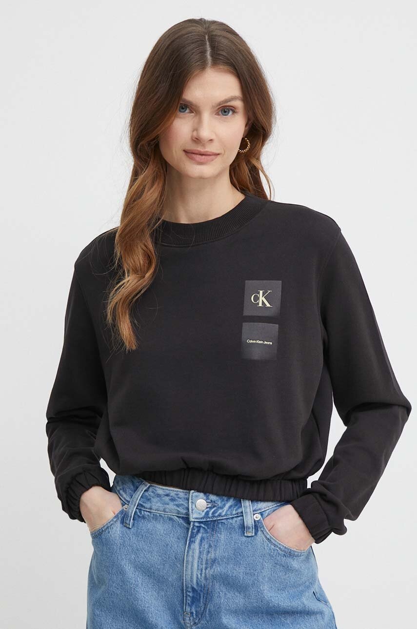 

Памучен суичър Calvin Klein Jeans в черно с принт J20J223081, Черен